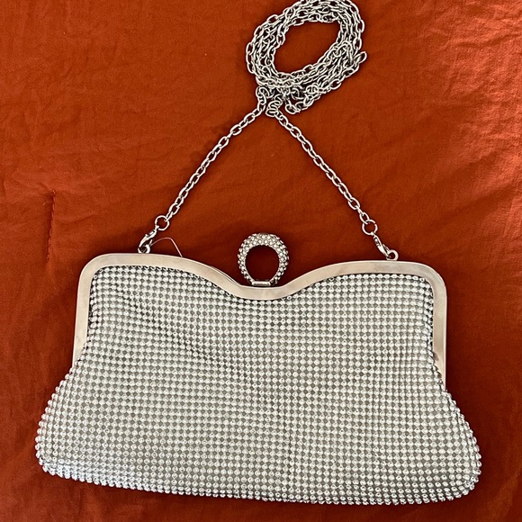 Handbags - Glamorous Silver Clutch with Rhinestone Embellishments